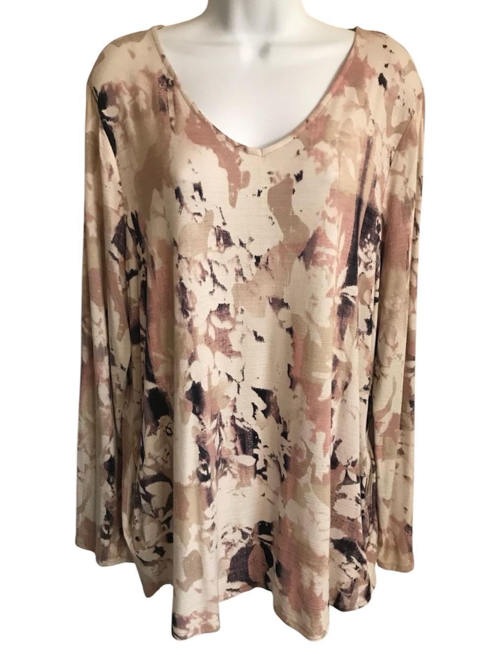 🔴 4/$15 Dana Buchman Women’s XL Blush & Cream Floral V-Neck LS Tunic Top in EUC